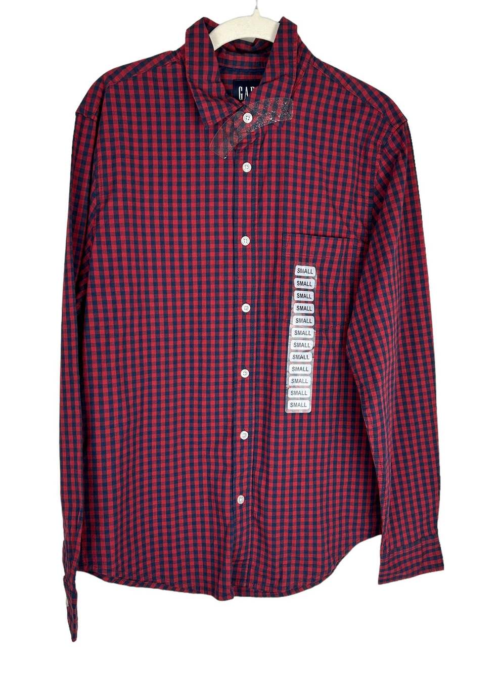 NEW Gap Men's Red & Navy Checked Long Sleeve Poplin Button Front Shirt Size S